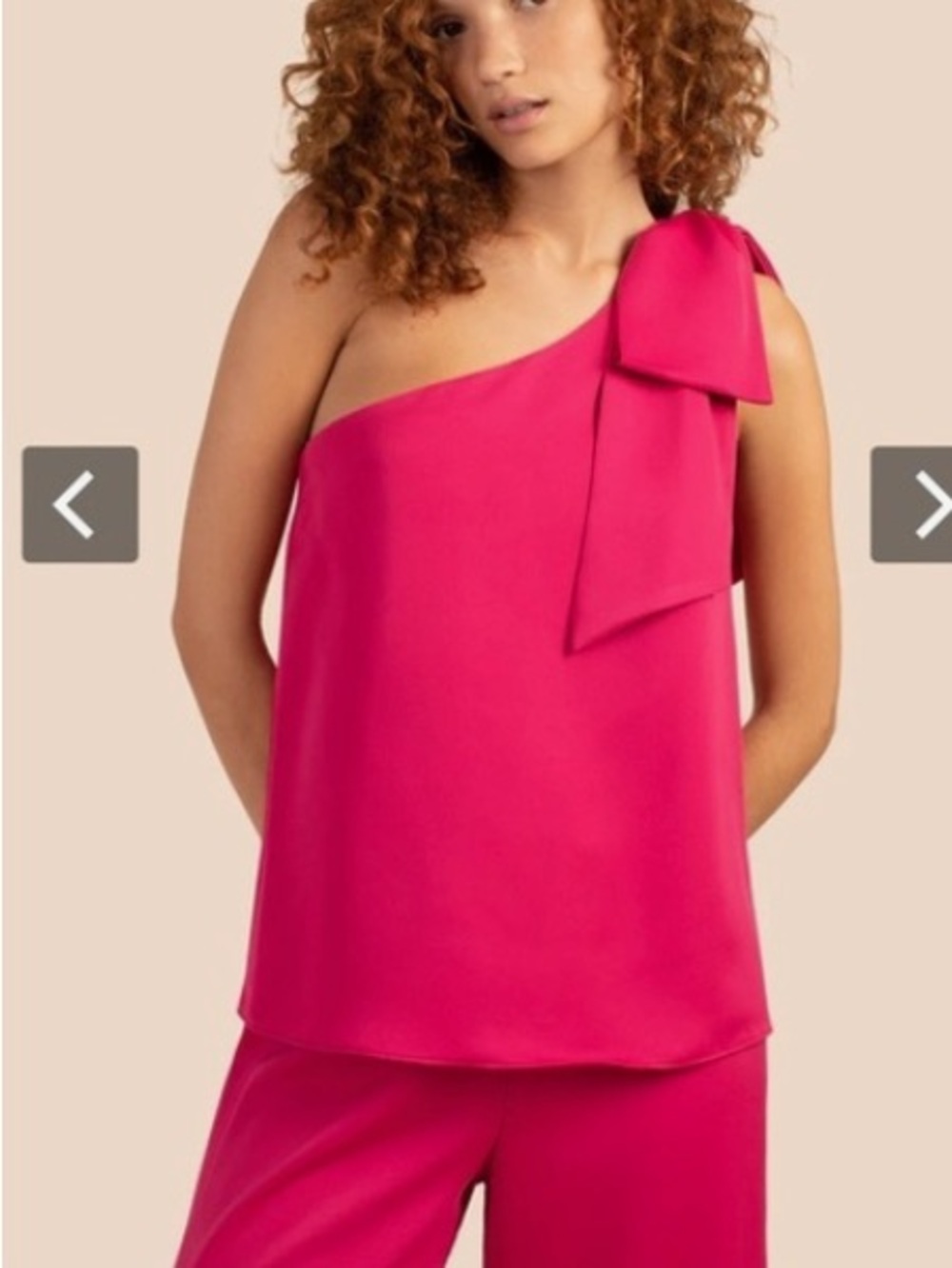 NWT Trina Turk One-Shoulder Bow Top in Sparkling Watermelon color. Size S
